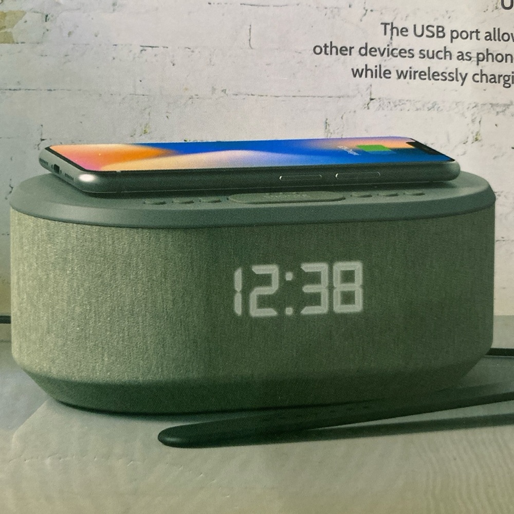 Gray Wireless Charging Alarm Clock